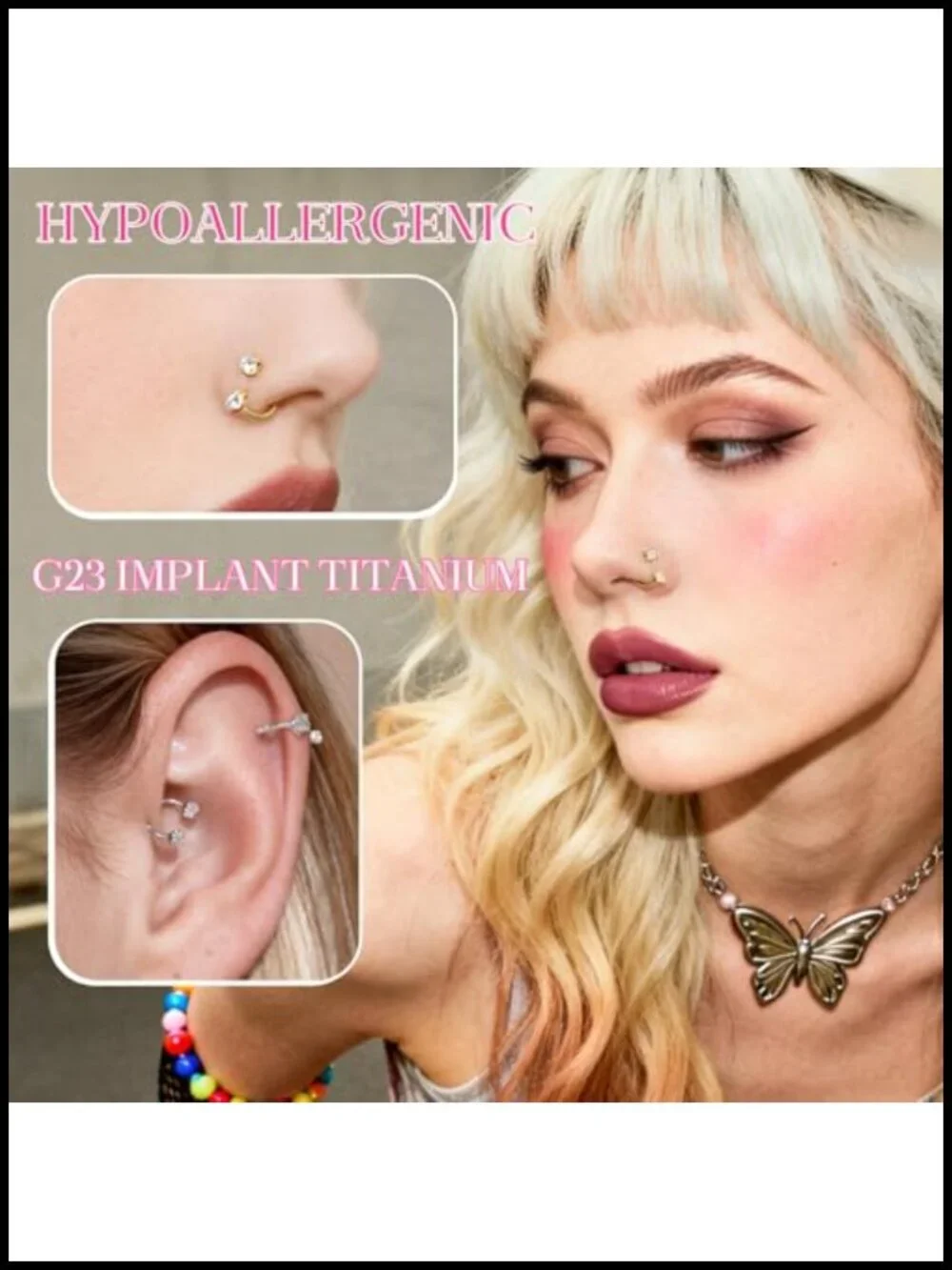 G23 Titanium Horseshoe Nose Ring with CZ, 20G Internally Threaded